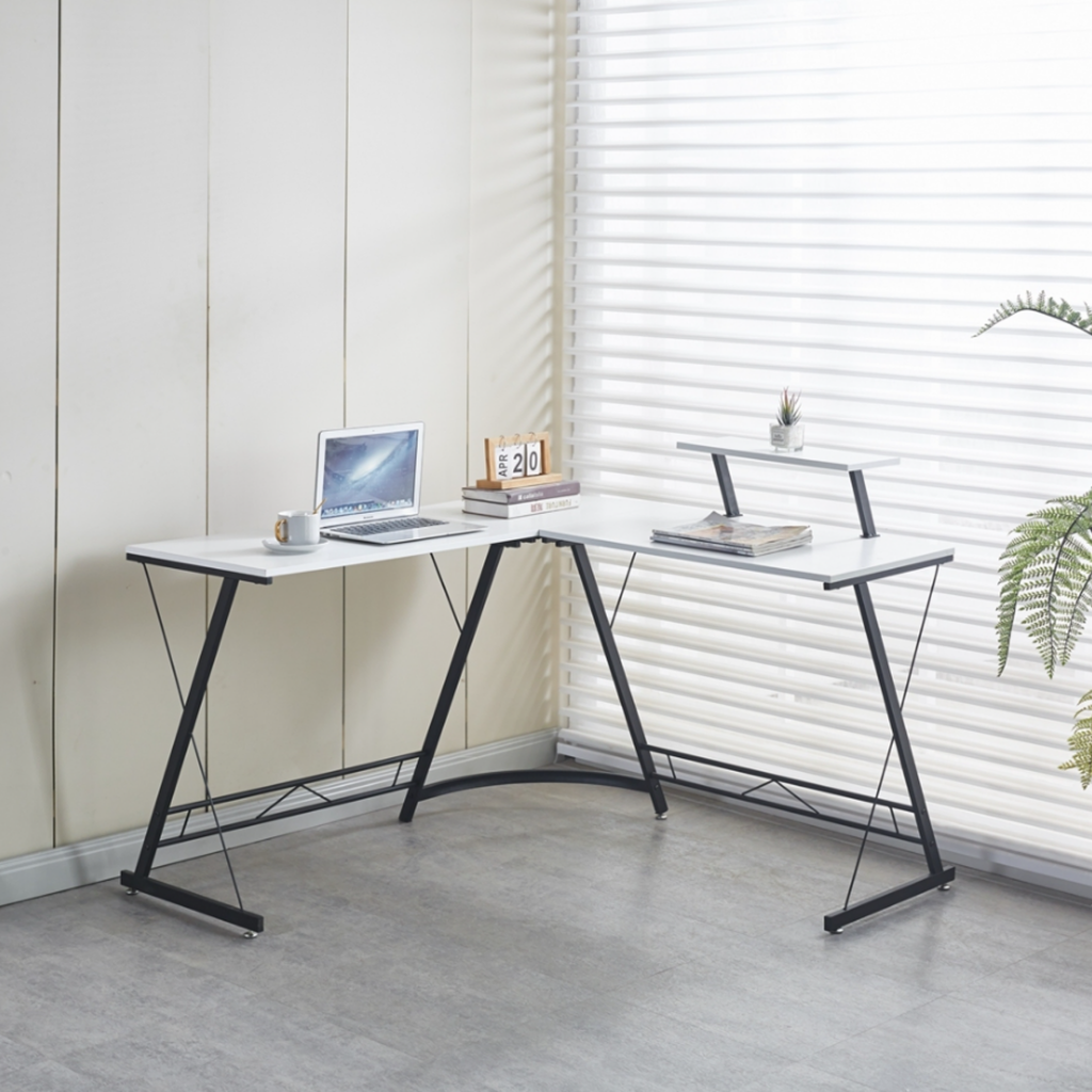 Space-saving L-shaped office desk for small spaces