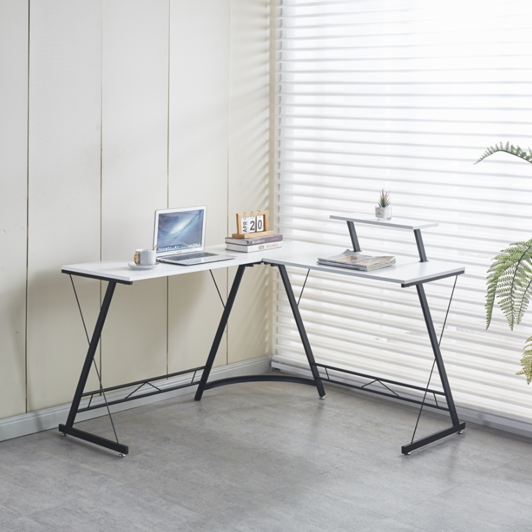 Space-saving L-shaped office desk for small spaces