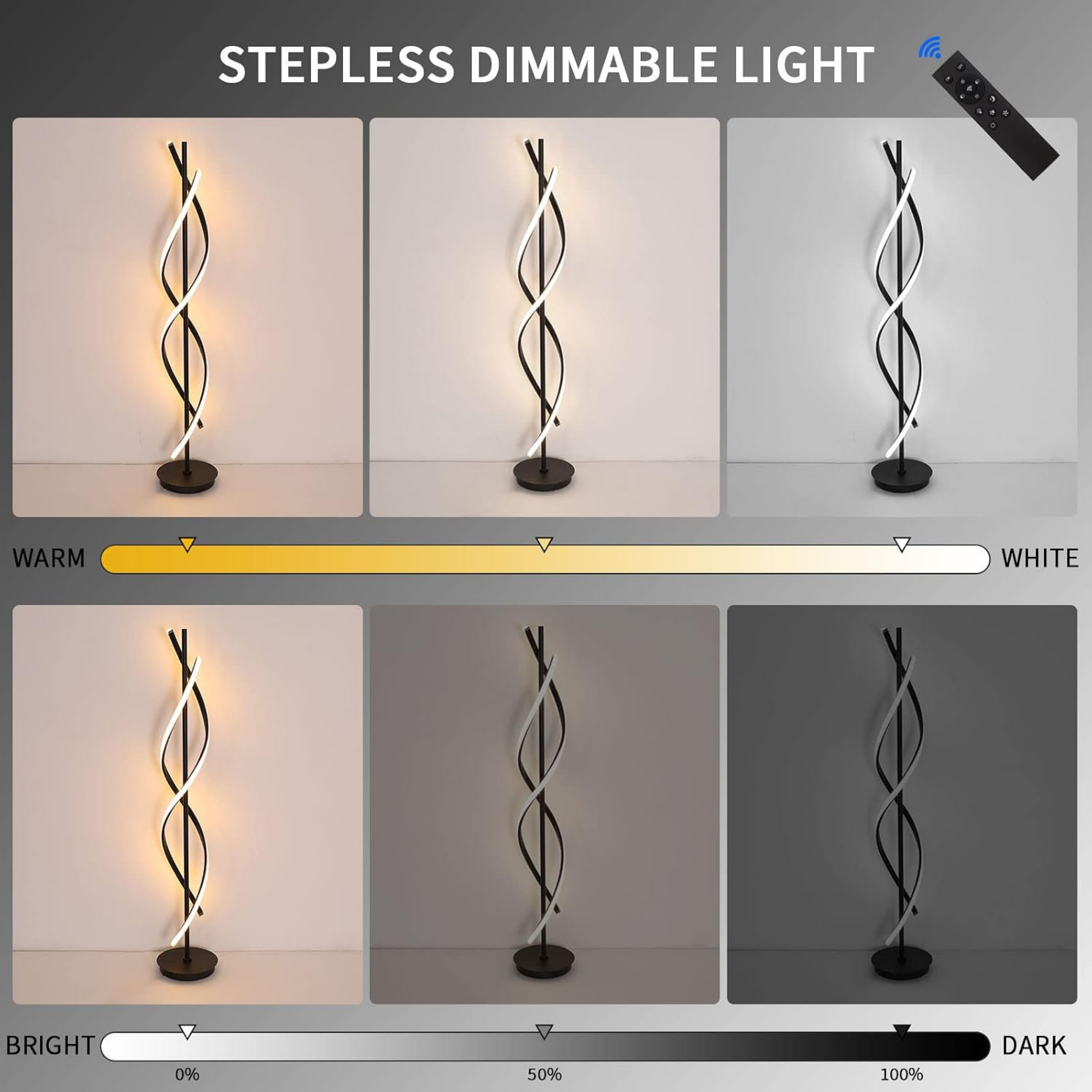 Different lighting modes of modern spiral LED floor lamp