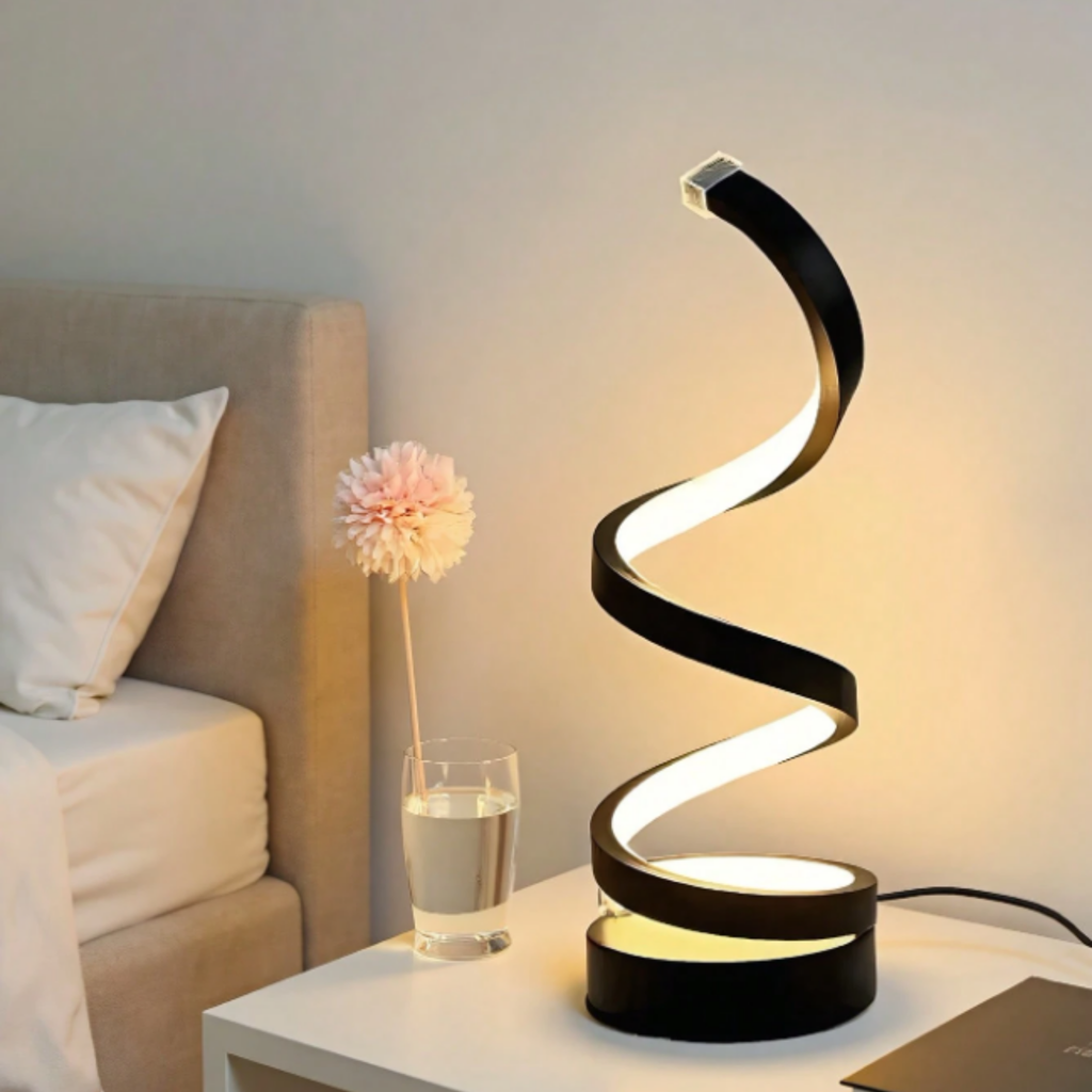Modern LED spiral table lamp in bedroom
