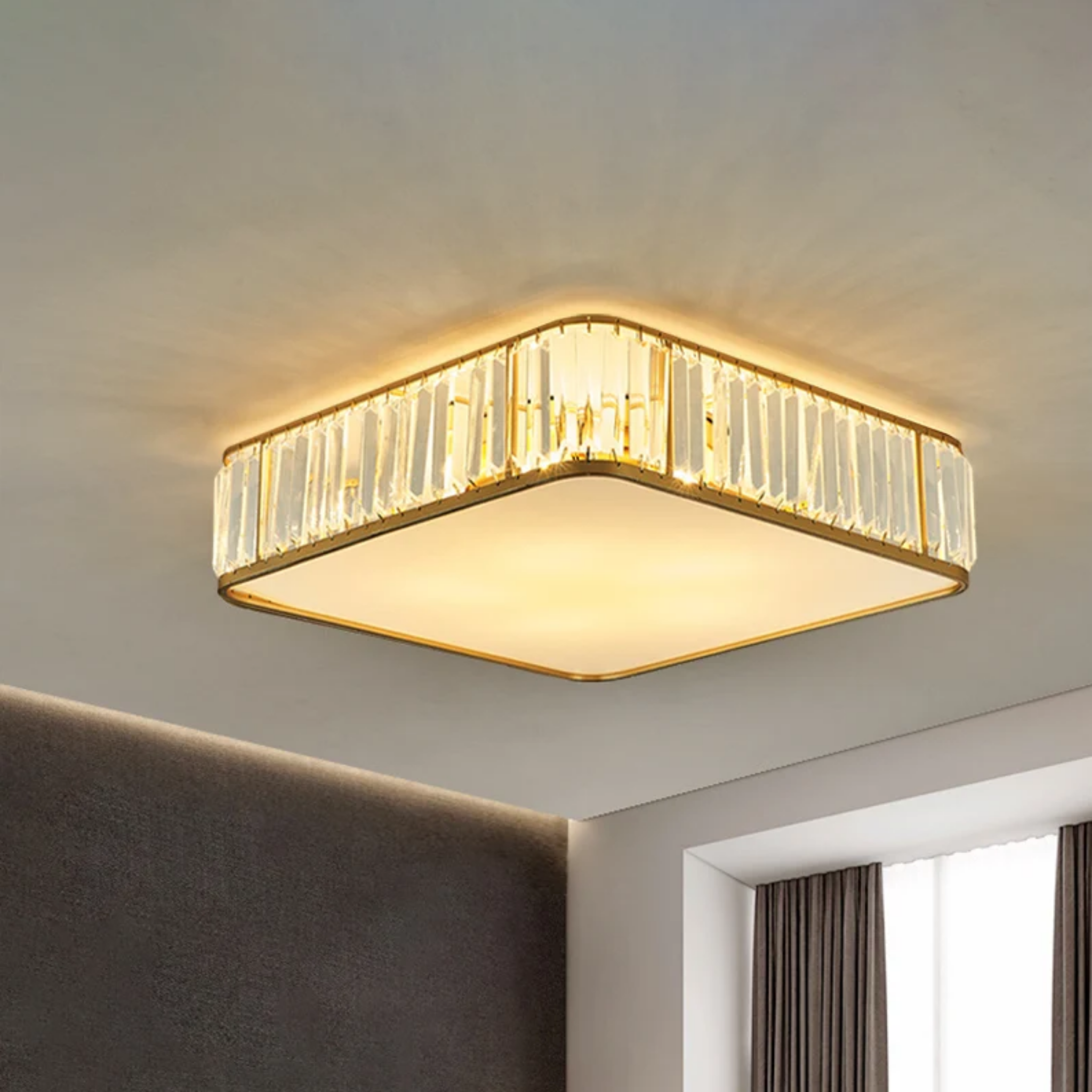 Square crystal LED chandelier 55 cm