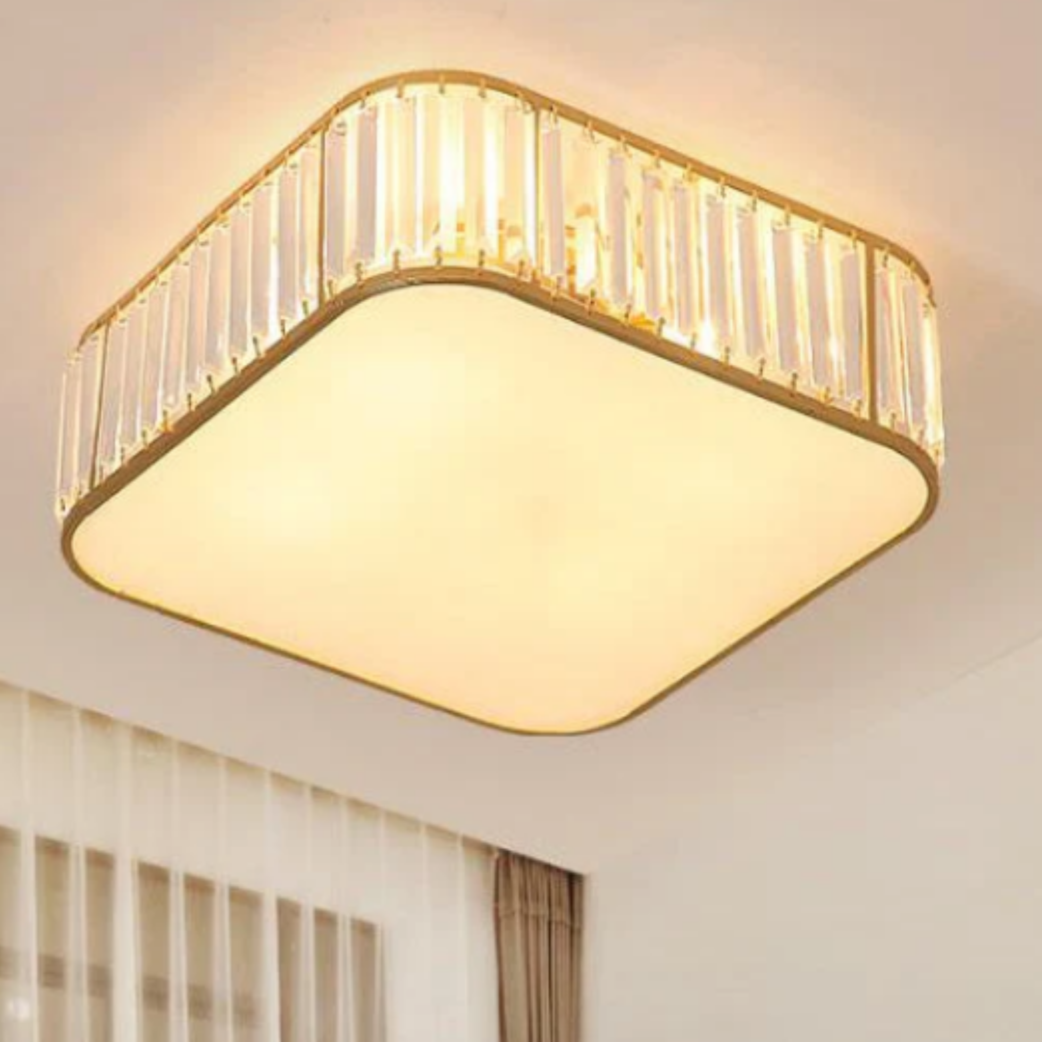 Bottom view of the square crystal LED chandelier