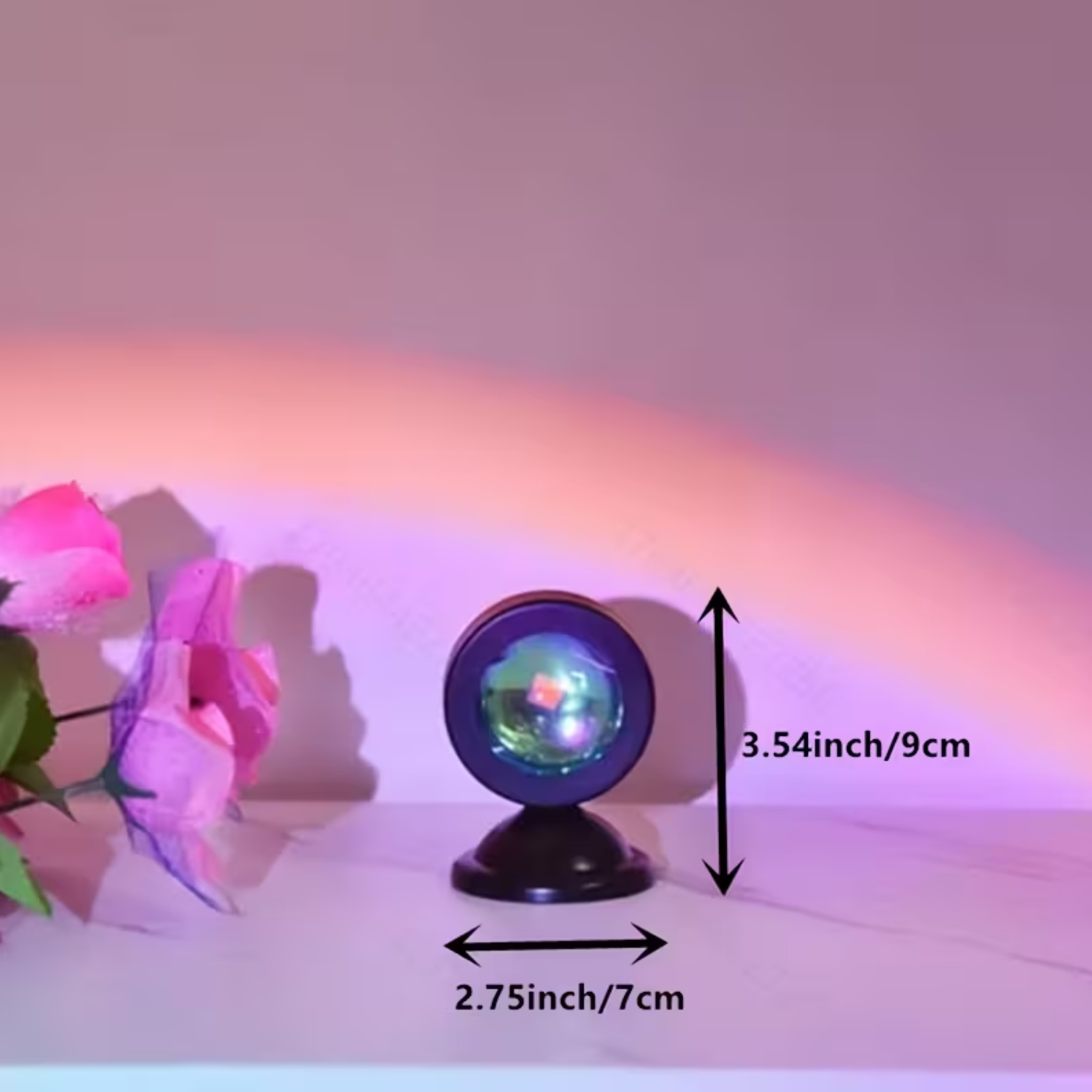 Dimensions of the compact sunset projection table lamp