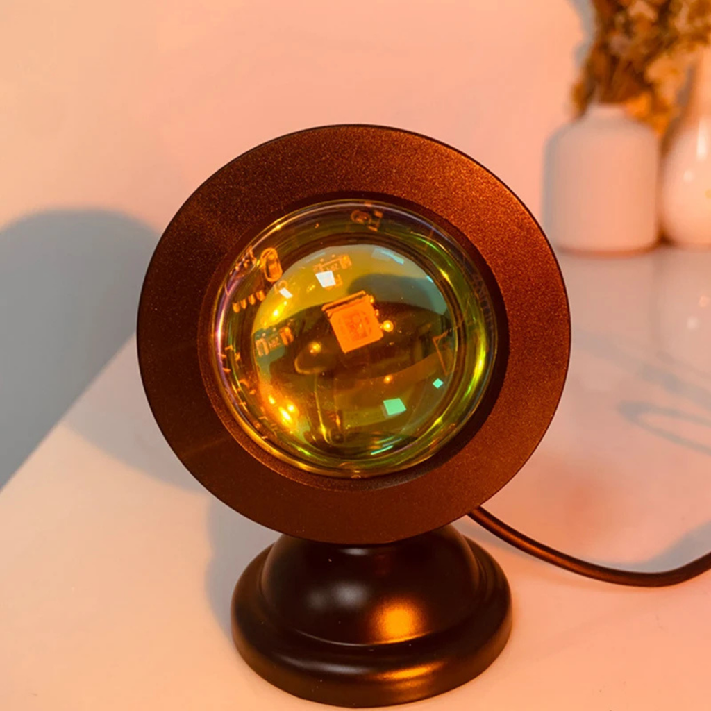 Close-up of the lens on the sunset projection lamp