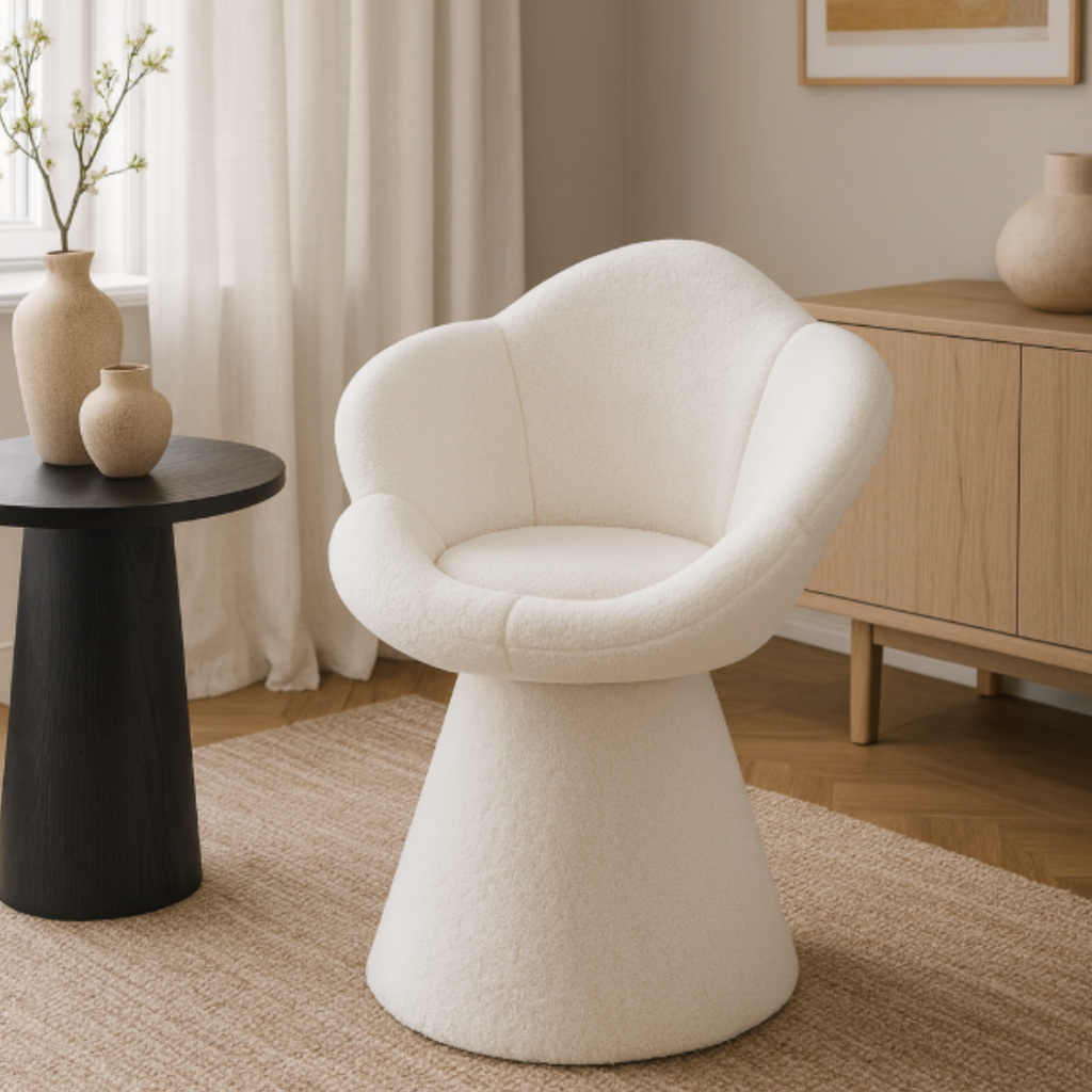 360° swivel vanity stool in a bedroom