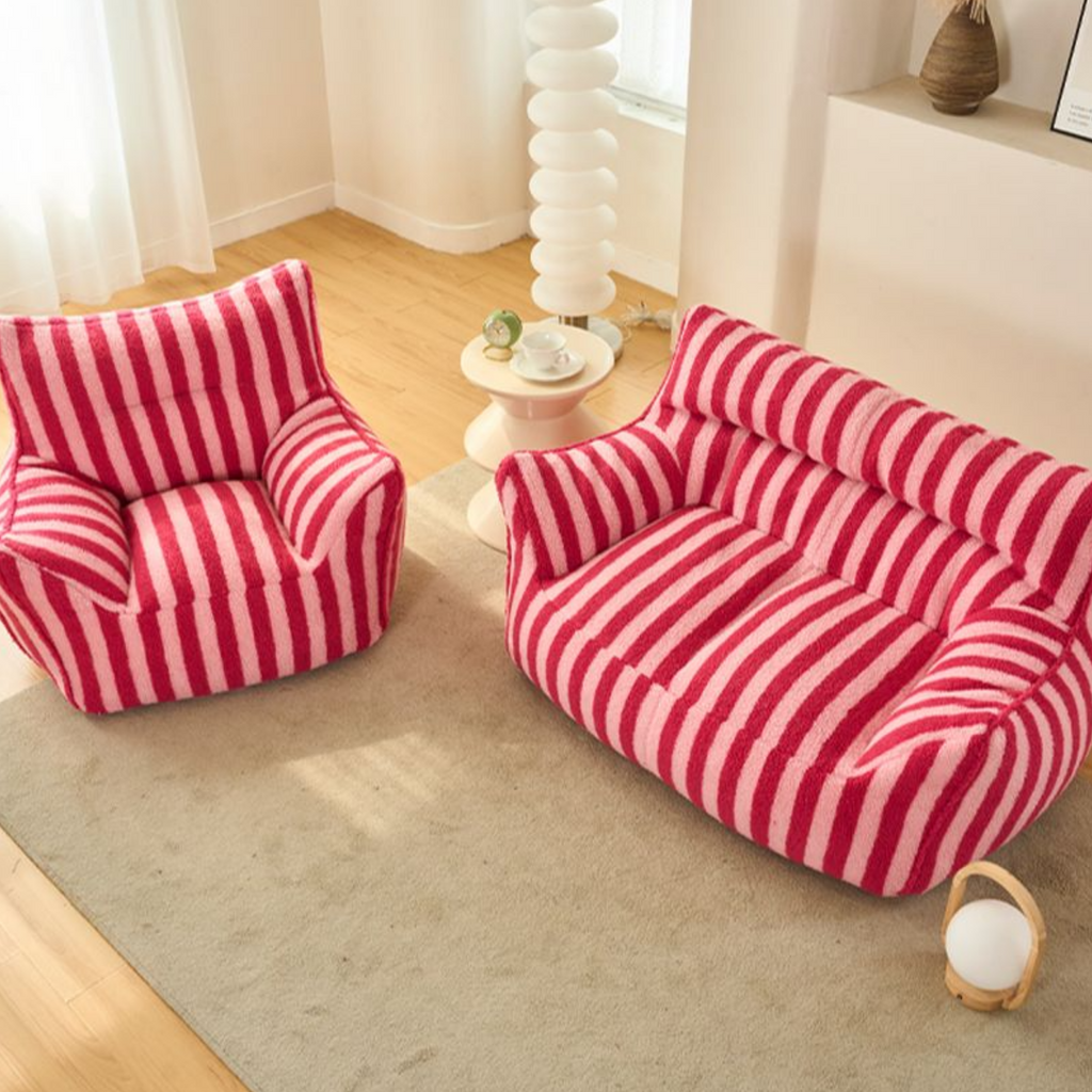 Angled view of the teddy fleece lazy sofa