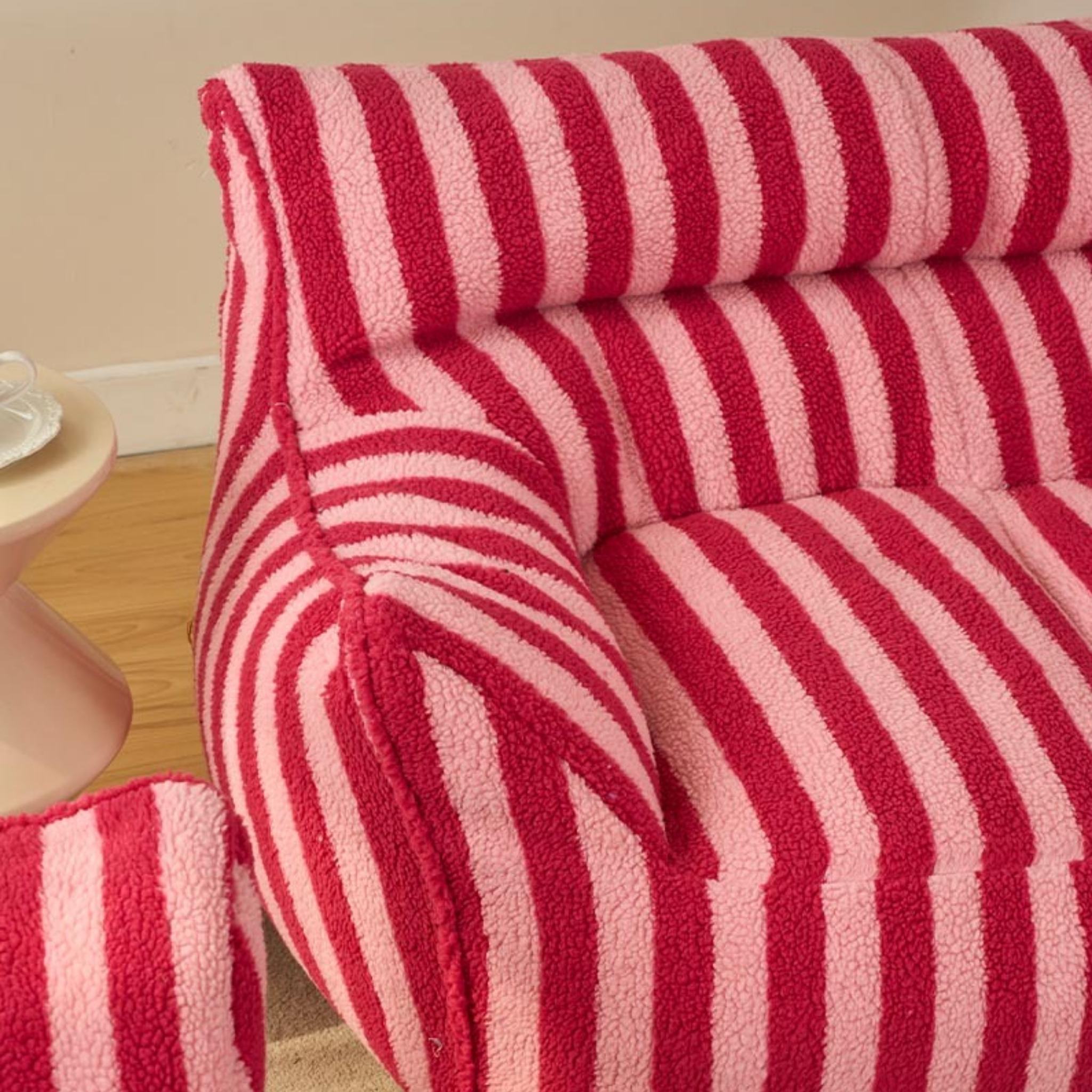 Close-up of soft teddy fleece upholstery