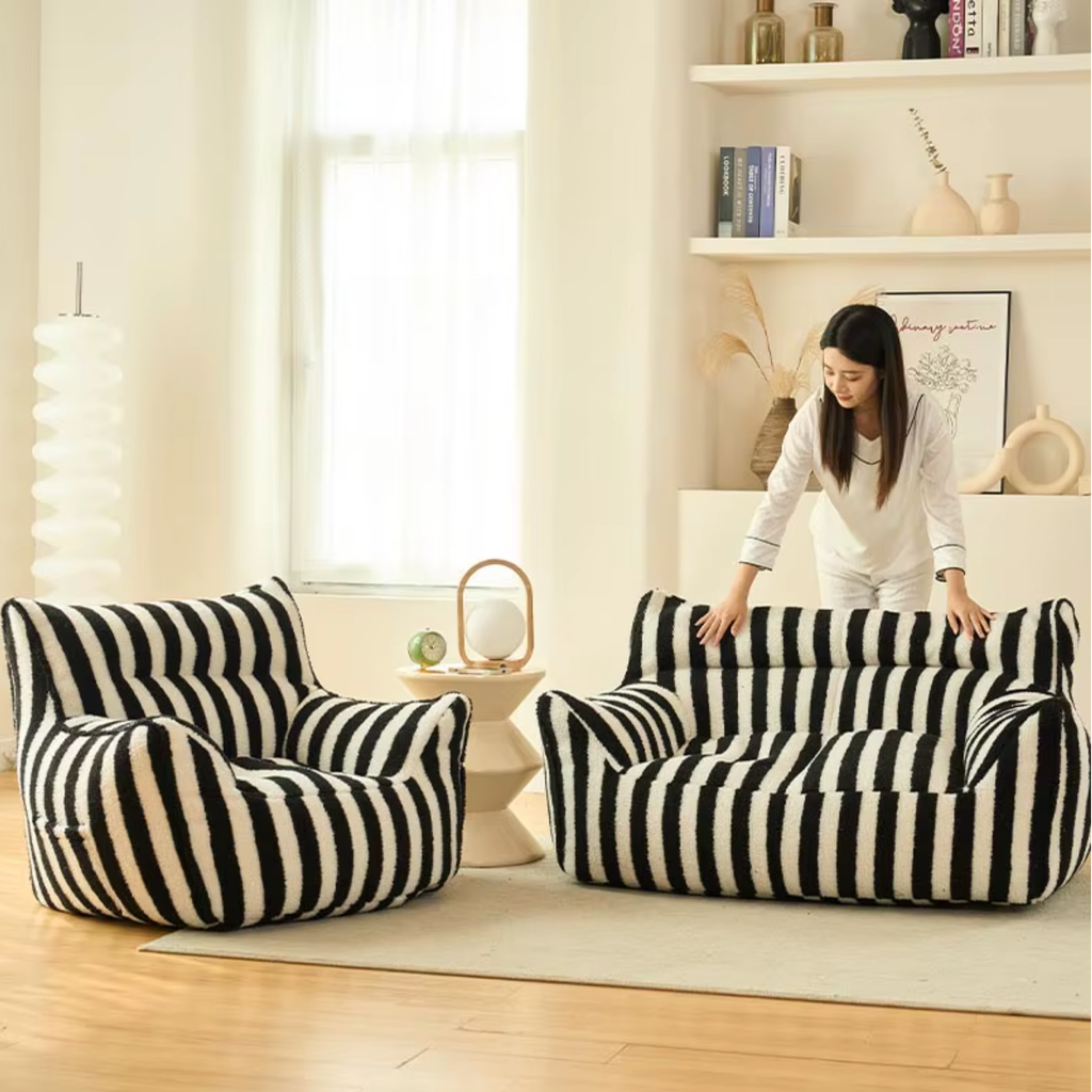 Lifestyle view of a teddy fleece lazy sofa