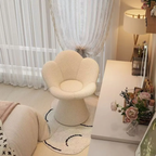 Angled view of teddy fleece petal vanity stool