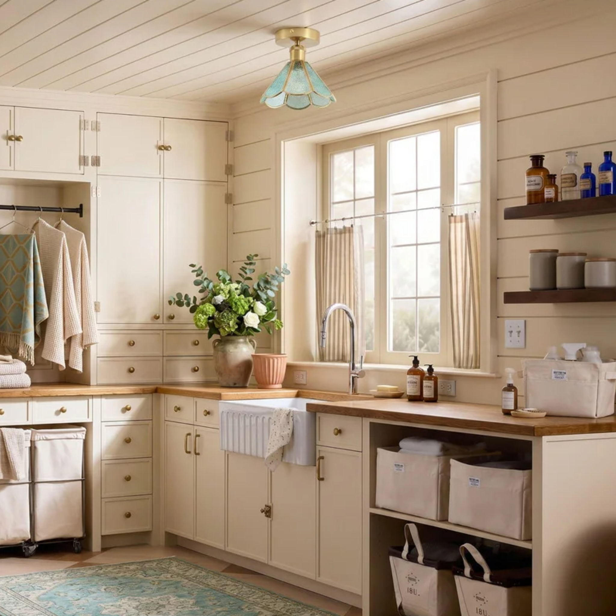 Tiffany glass ceiling light in a kitchen