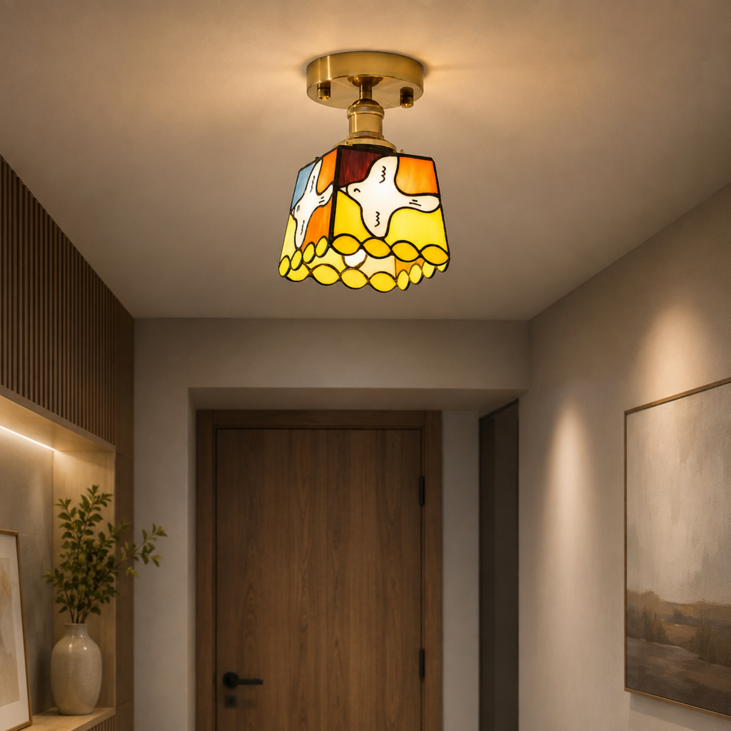 Tiffany glass ceiling light in modern interior