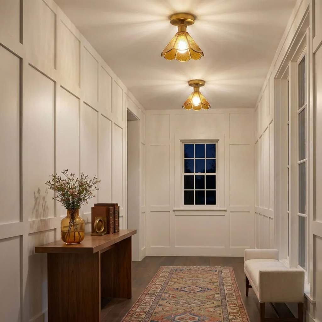Illuminated Tiffany glass flush mount ceiling light