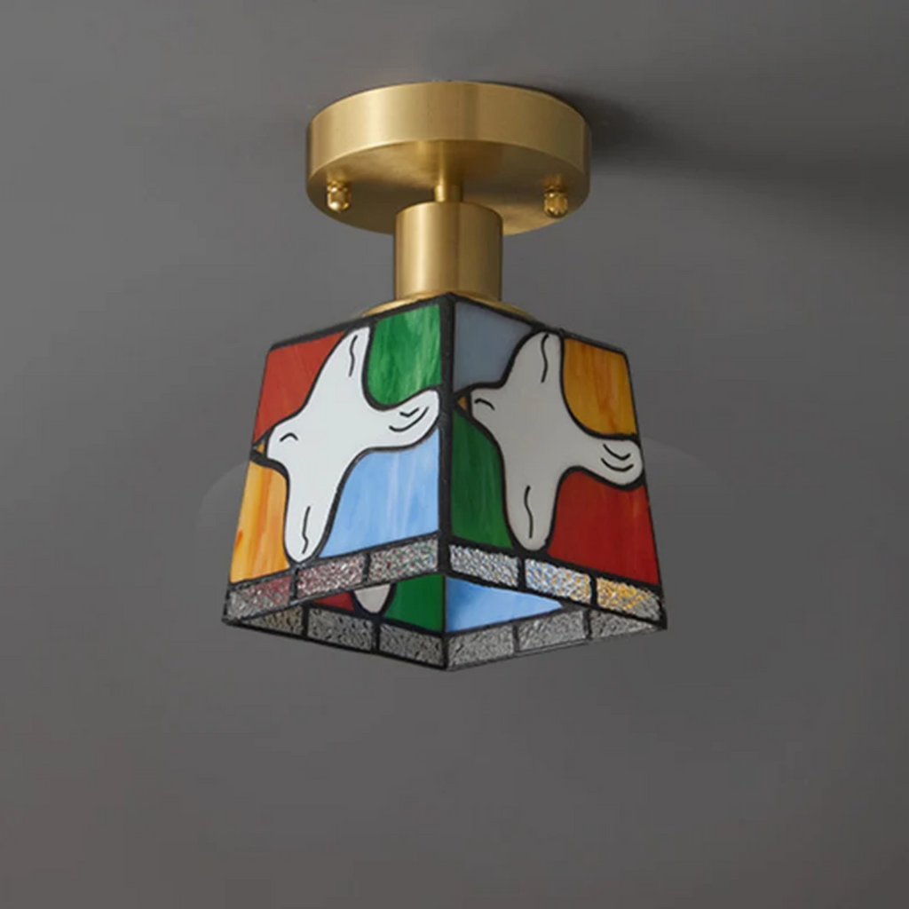 Tiffany glass ceiling light with light turned off