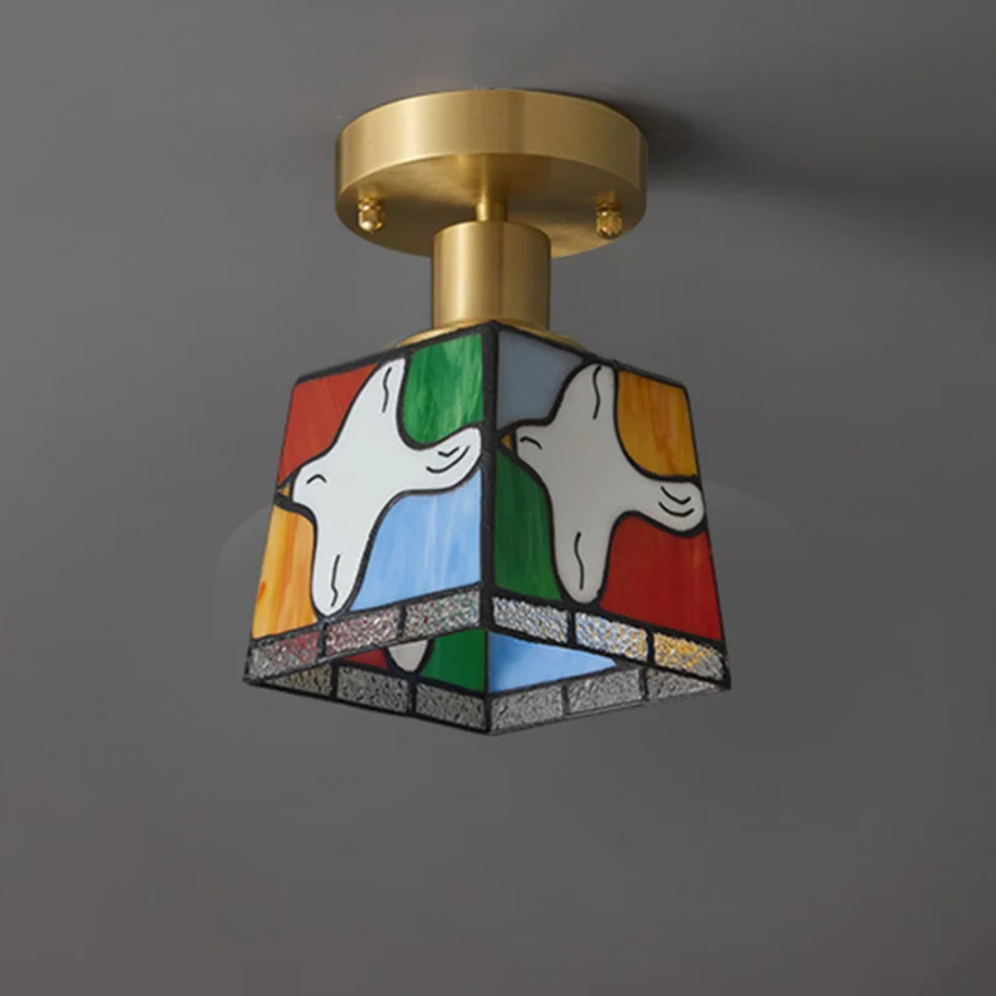 Tiffany glass ceiling light with light turned off