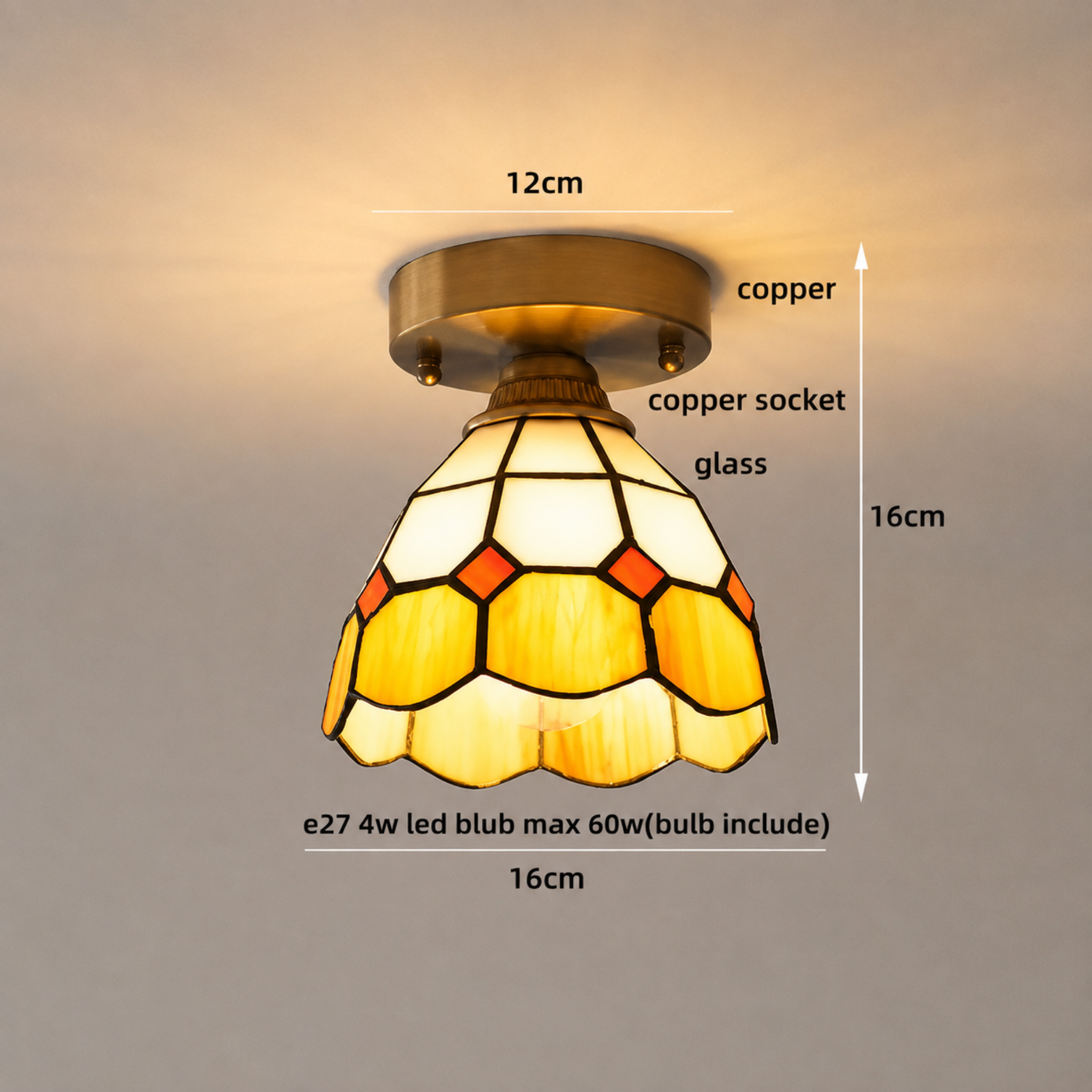 Tiffany glass flush mount ceiling light with copper finish style A