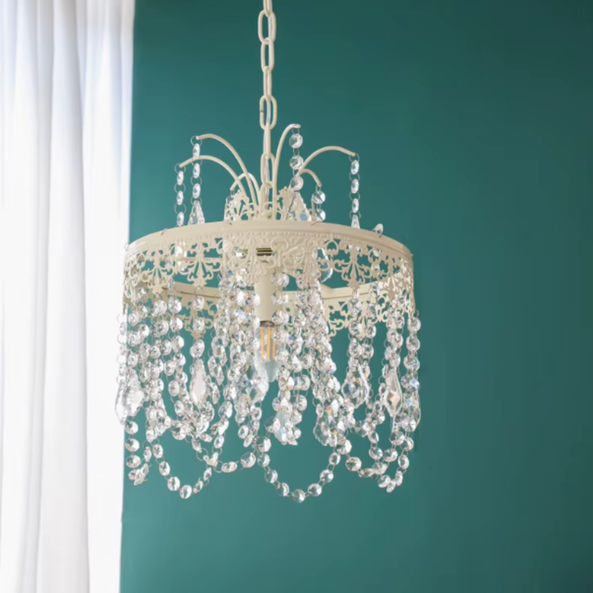 Traditional French vintage crystal pendant ceiling light 30 cm turned off