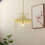 Traditional French vintage crystal pendant ceiling light 30 cm turned on