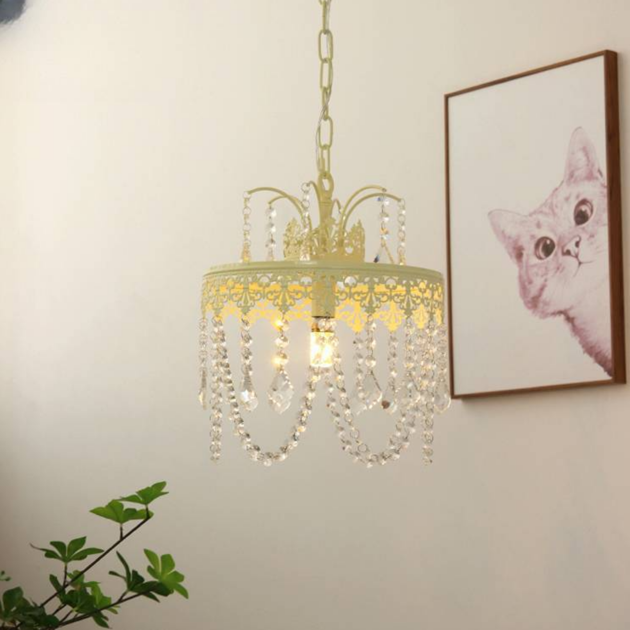 Traditional French vintage crystal pendant ceiling light 30 cm turned on