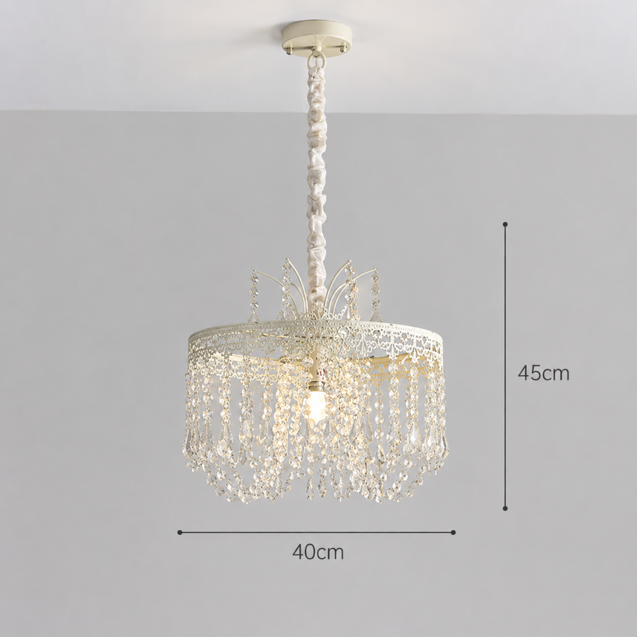 Dimensions of the 40 cm traditional French vintage crystal pendant ceiling light