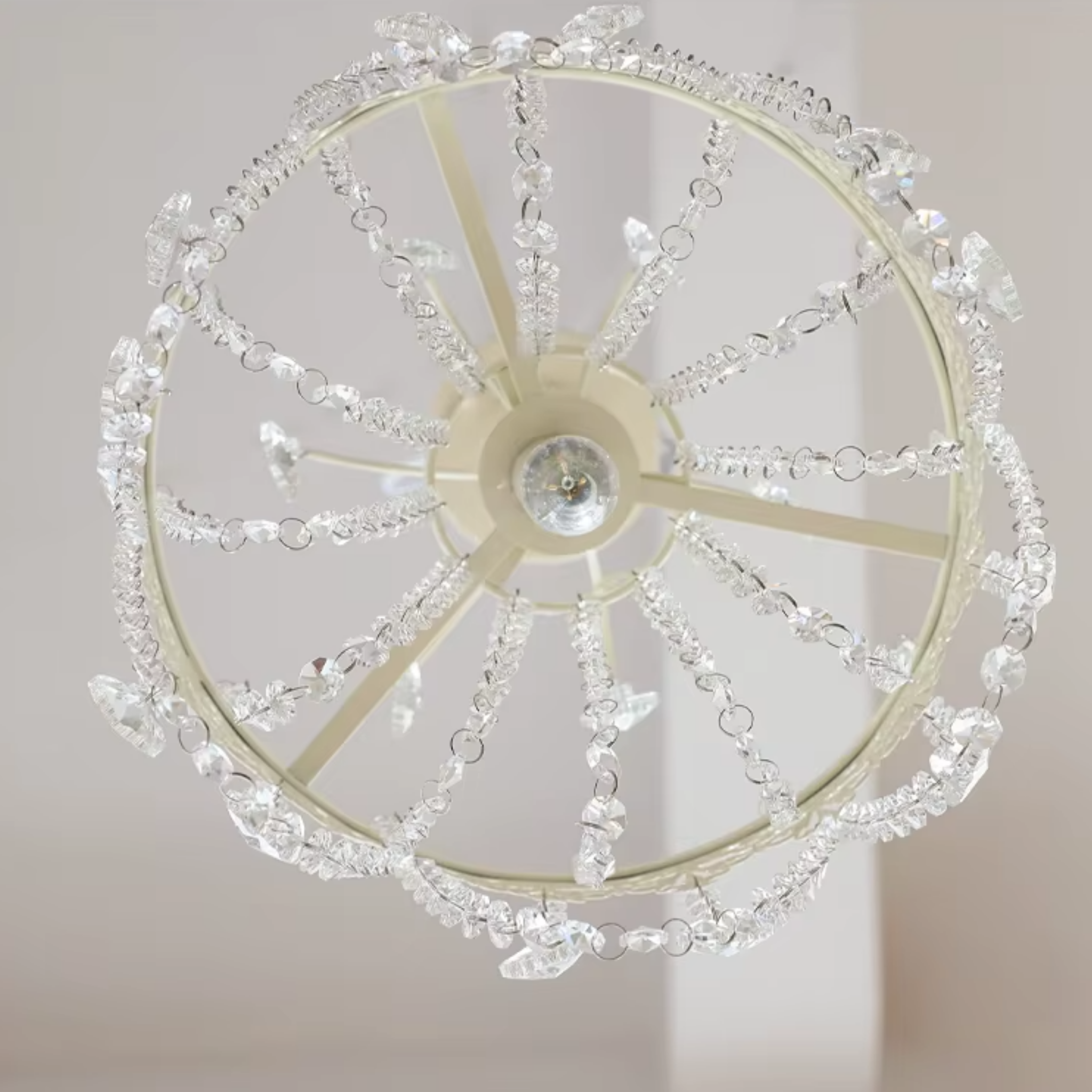 Bottom view of the traditional French vintage crystal pendant ceiling light