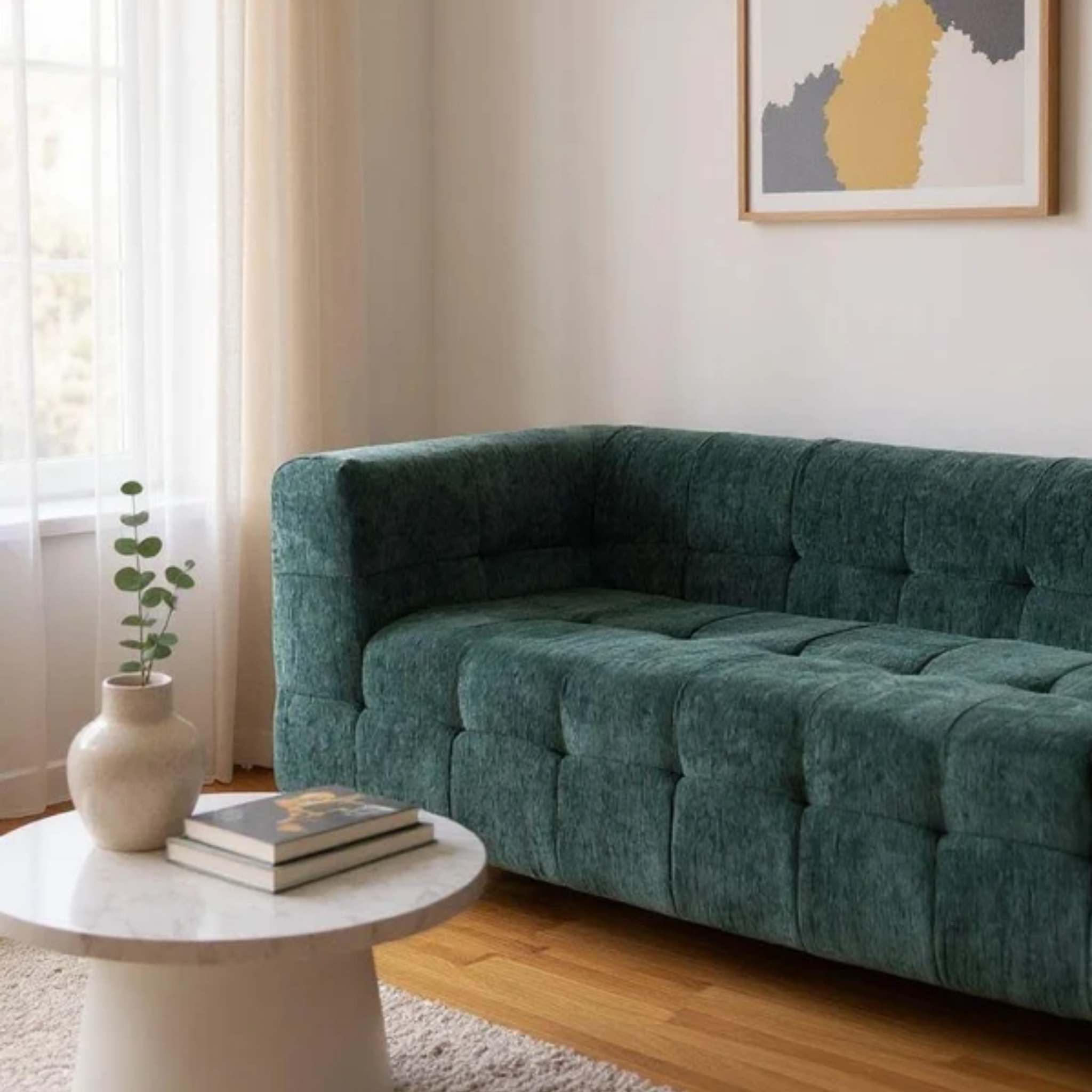 Tufted seat detail of modern sofa