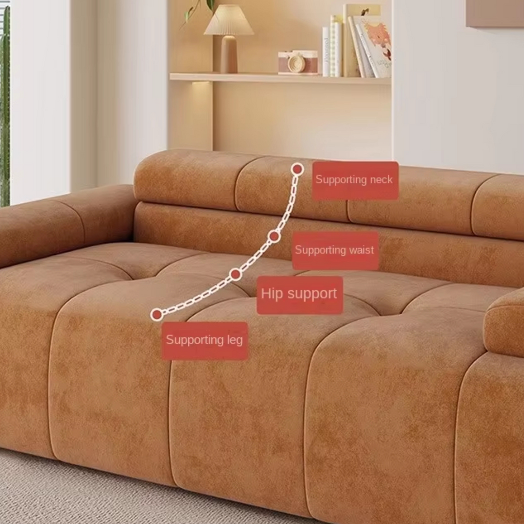 Backrest of the low-profile velvet sofa