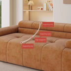 Backrest of the low-profile velvet sofa