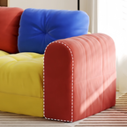 Armrest detail of the colorful velvet sofa