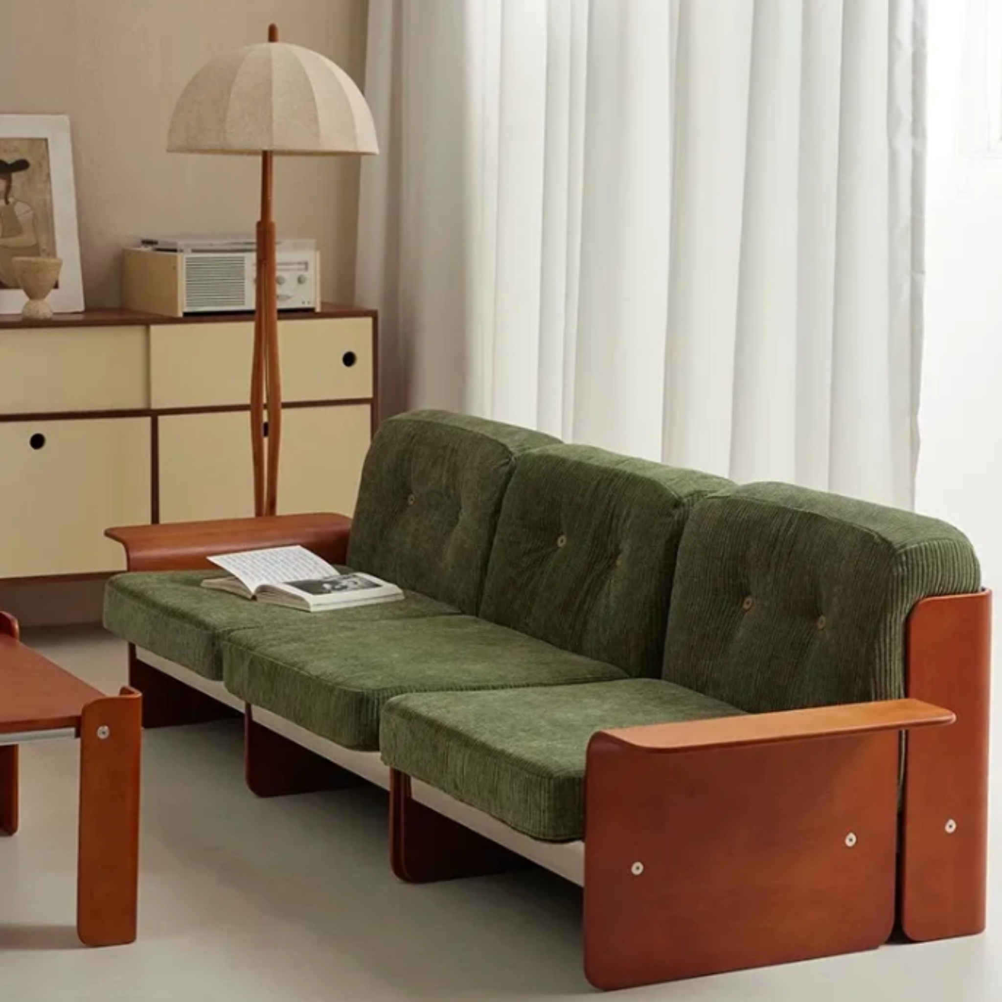 Vintage green modular sofa in an apartment