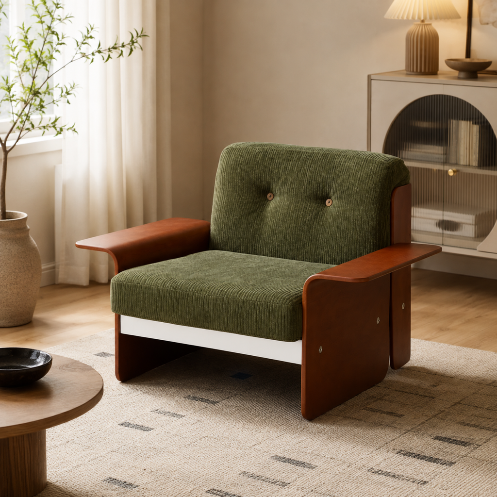 Vintage green modular sofa in a living room
