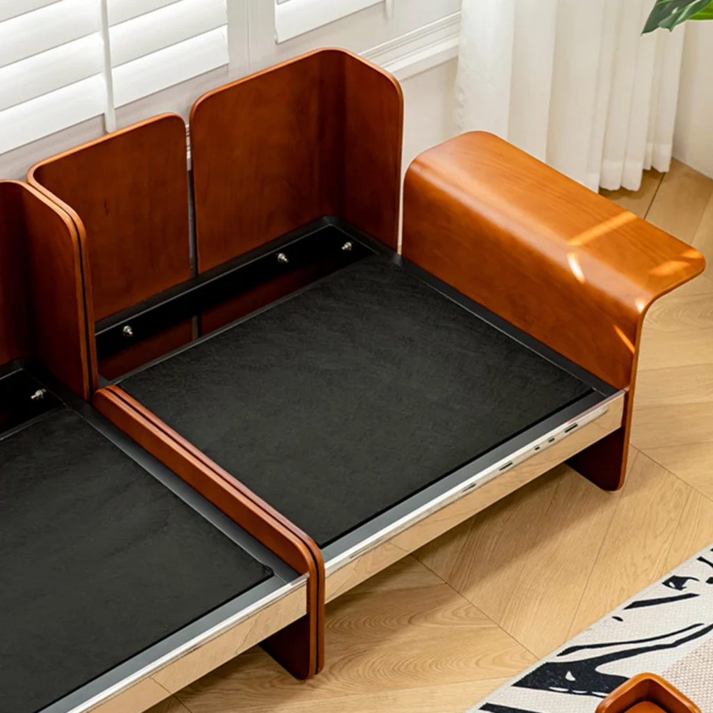Removable cushions of the vintage green modular sofa