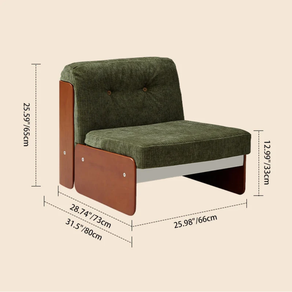 Dimensions of the vintage green modular sofa type A