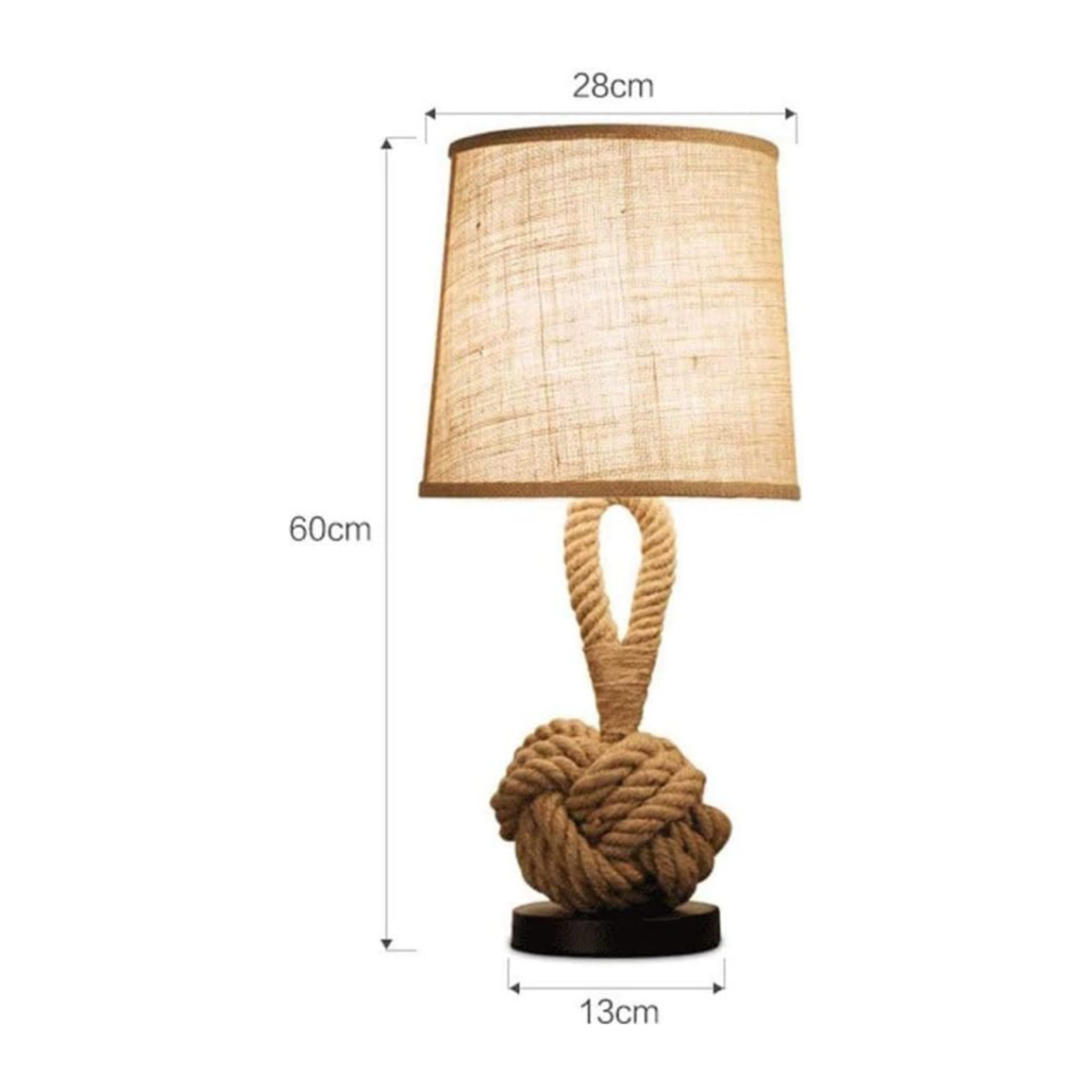 Dimensions of the vintage industrial hemp rope table lamp