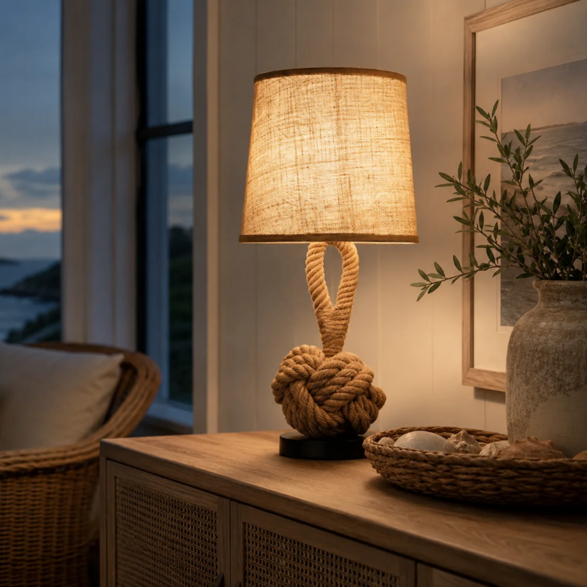 Vintage industrial hemp rope table lamp main photo