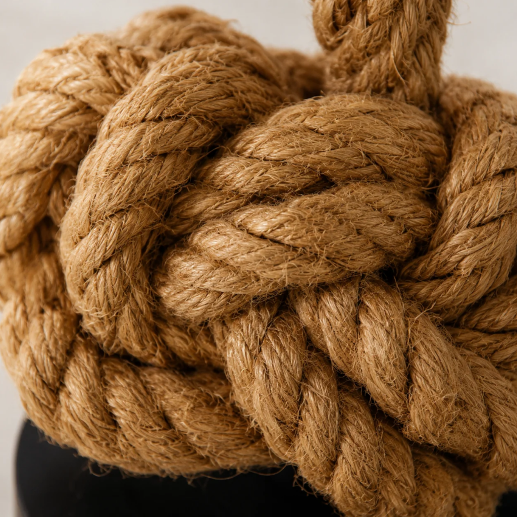 Close-up of the decorative hemp rope knot