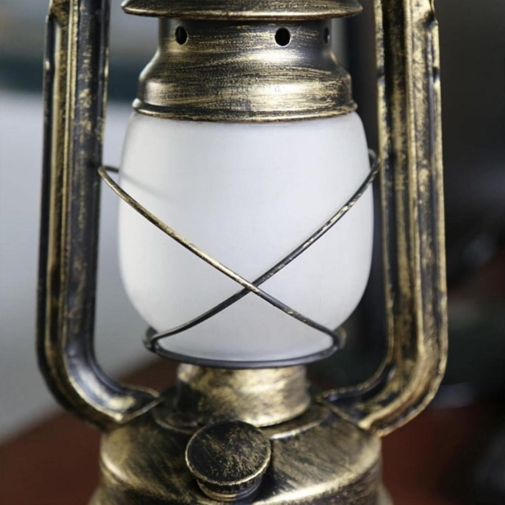 Close-up of the glass shade on the vintage table lamp