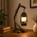 Vintage industrial table lamp in a home office