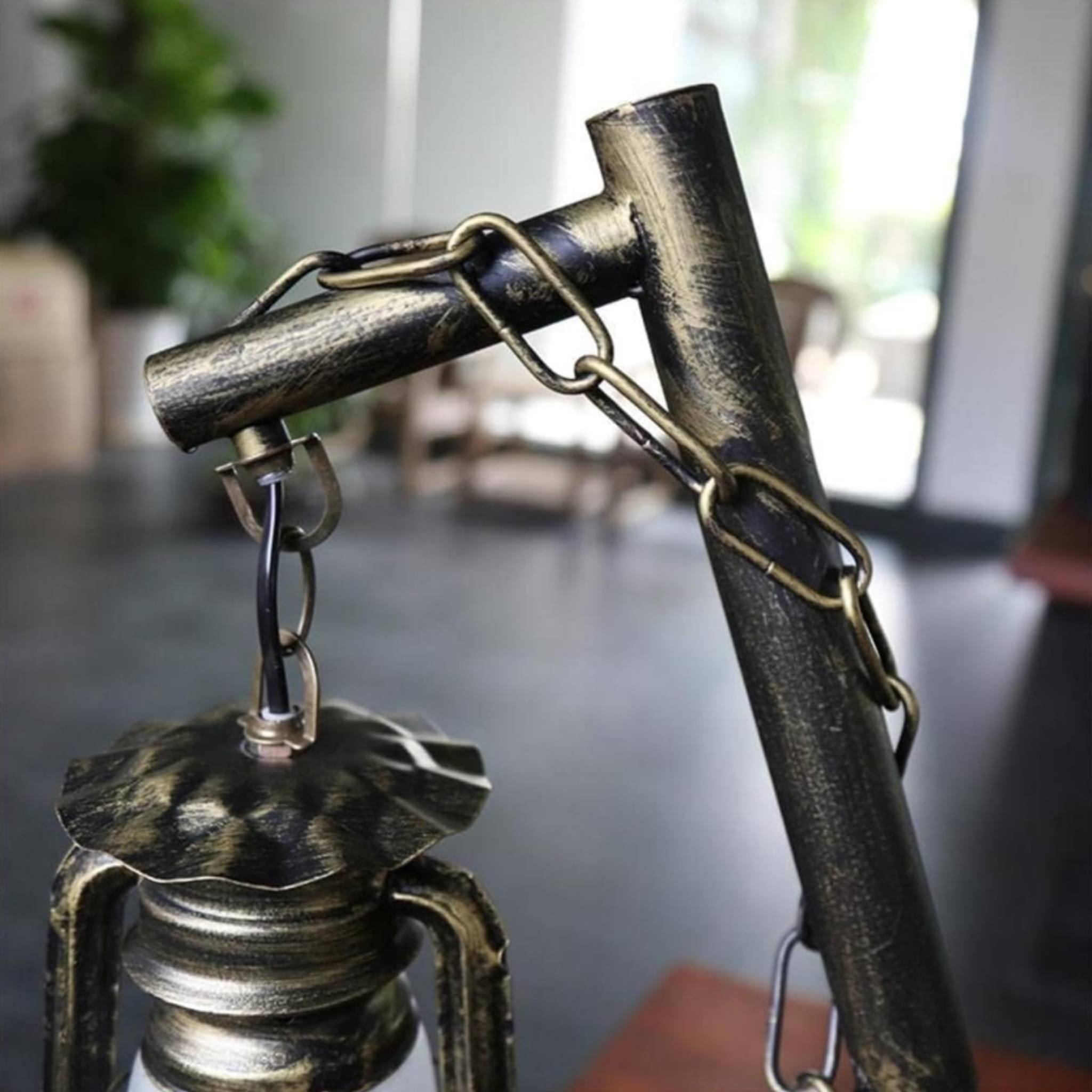 Close-up of the metal body of the vintage table lamp