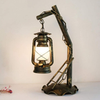 Side view of the vintage kerosene-style table lamp