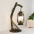 Vintage kerosene-style table lamp with glass shade