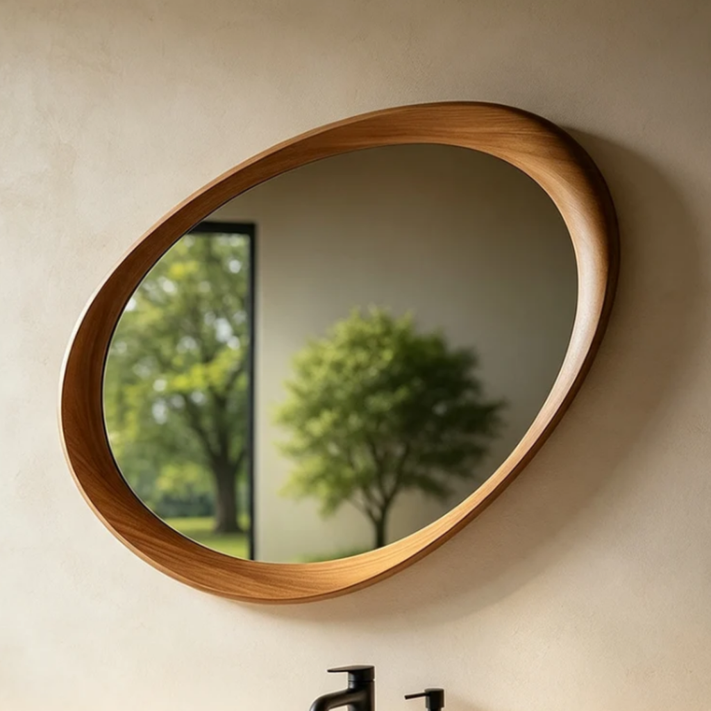 Vintage oval wall mirror with solid wood frame