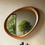 Vintage oval wall mirror with solid wood frame