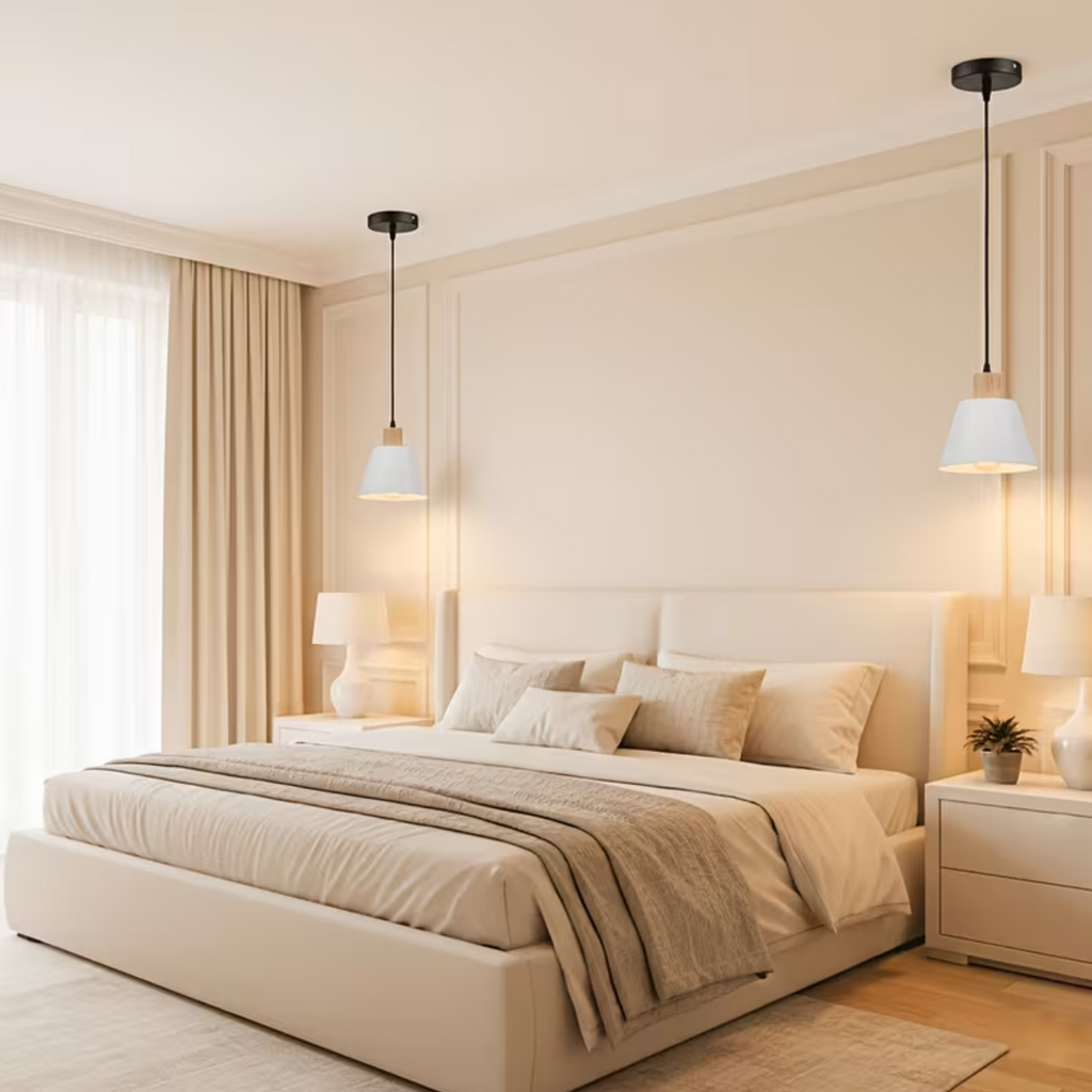 Vintage pendant light in a bedroom