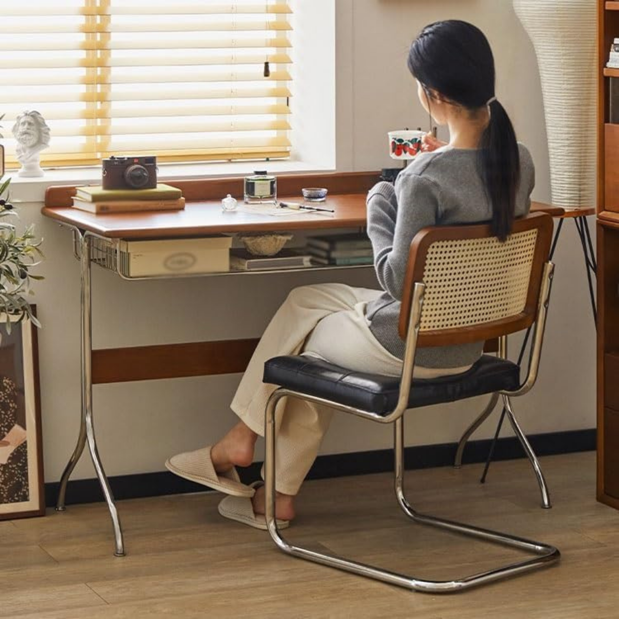 Vintage wooden desk with one drawer for home office