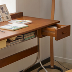 Details of the pine wood writing desk with stainless steel legs