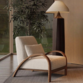 White vintage Sherpa accent chair with solid wood armrests