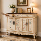 Solid wood shoe cabinet with organized storage compartments for entryway, hallway, or foyer use.