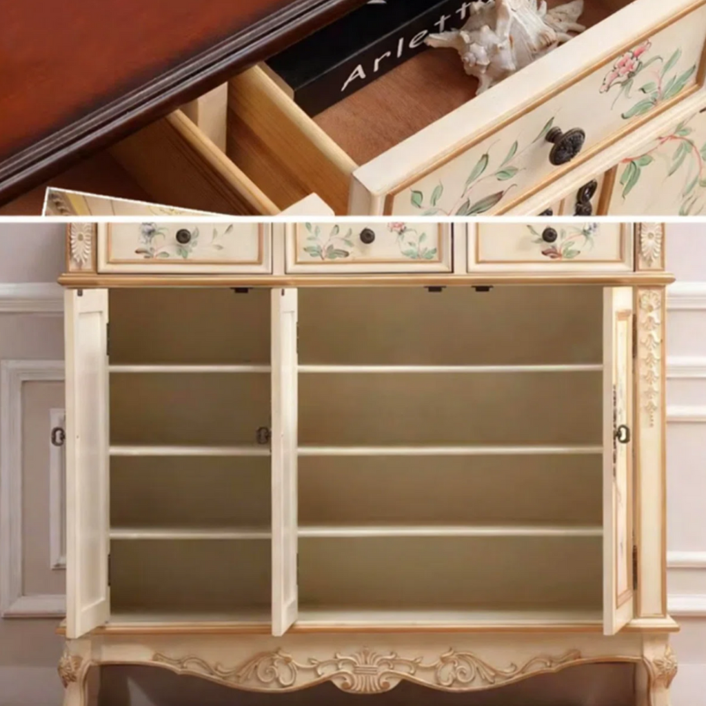 European style shoe storage cabinet details