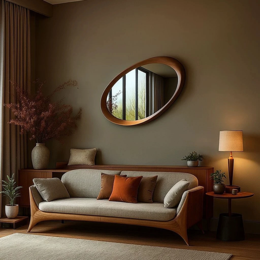 Vintage oval wall mirror in an elegant home interior