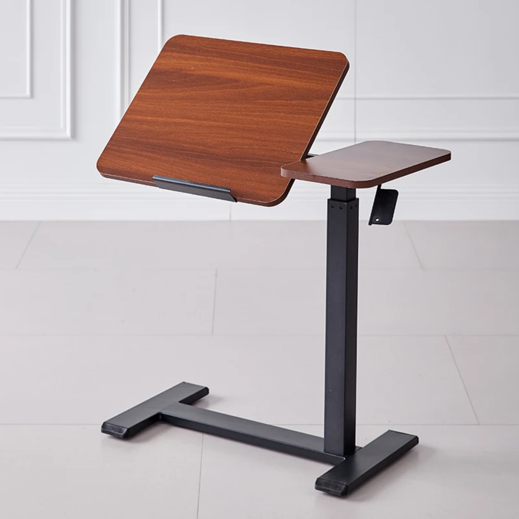 Walnut brown adjustable rolling computer desk